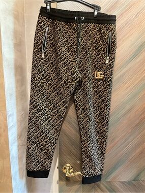 Dolce & Gabbana Black and Tan Logo-Print Joggers